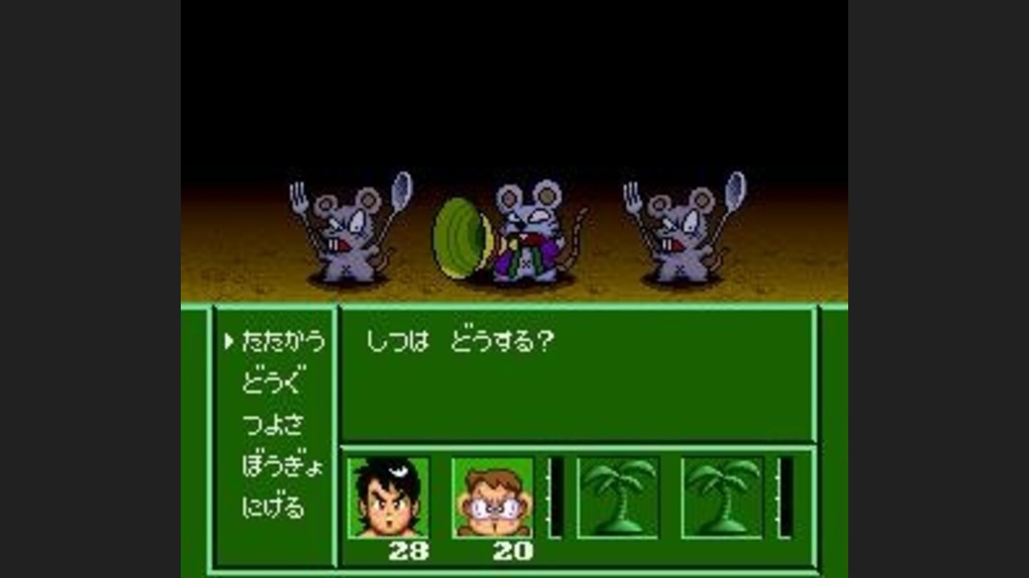 Battle in a dungeon against three rats