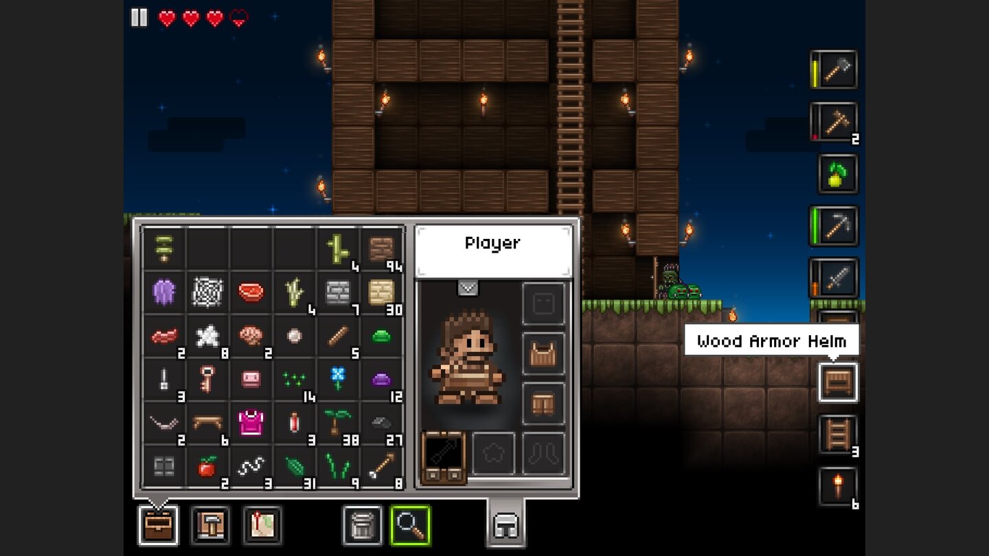 Junk Jack XMüllabfuhr ahoi: Unser Inventar platzt schon frühzeitig aus allen Nähten – gut, dass wir Truhen herstellen können, in denen wir unseren Krempel lagern können.