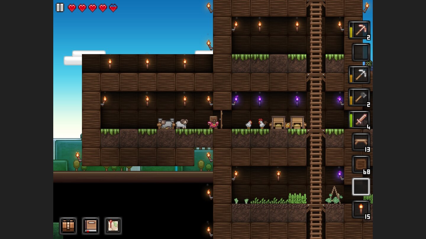 Junk Jack XBauer sucht Ruhe: In unserem Turm züchten wir allerlei Pflanz’ und Getier.