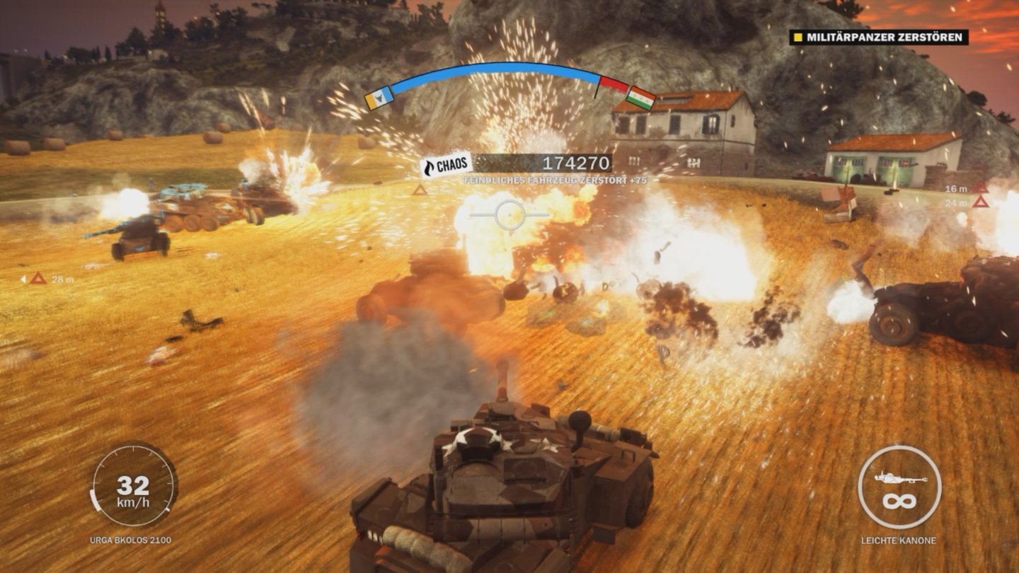 Just Cause 3… erleben im Anschluss noch eine kleine Panzerschlacht samt Artillerieschlägen…