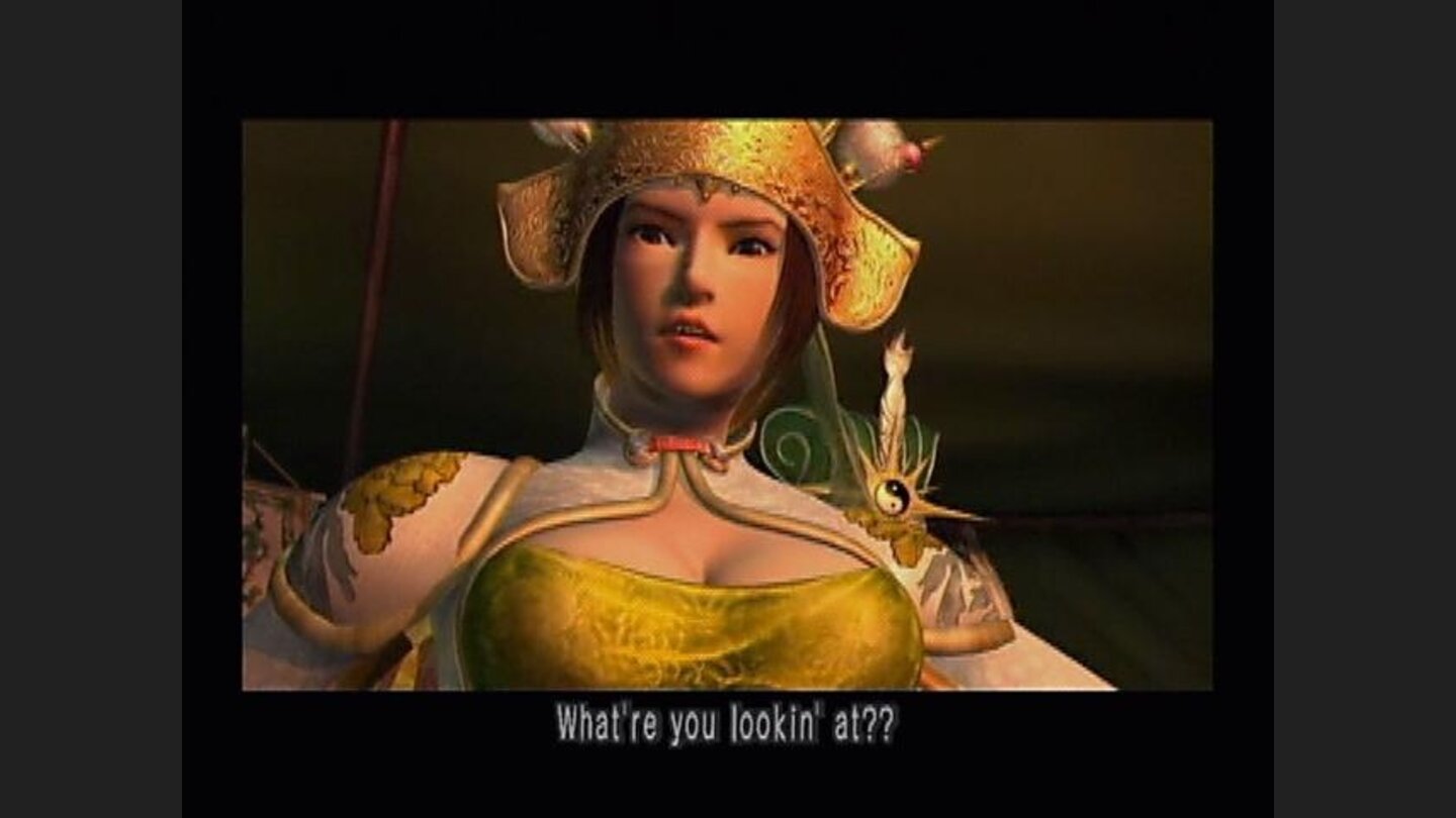 She means YOU! Theres a good reason Meis pissed...shes the subject of multiple cleavage jokes in the course of the game.