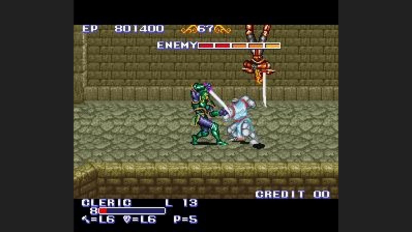 The Cleric fighting against two knights