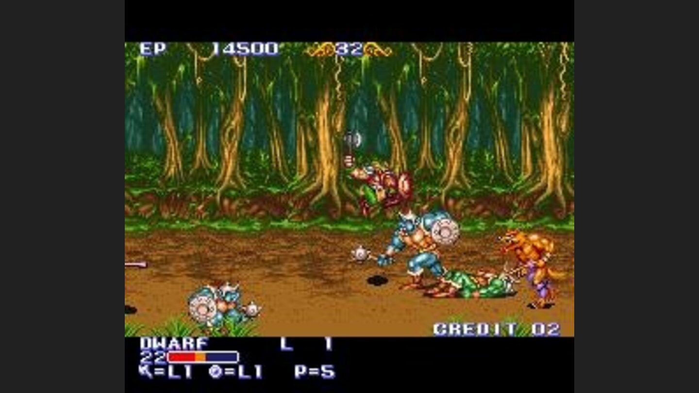 The dwarf fighting some orcs