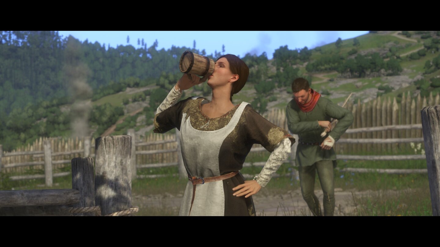 Theresa ist eine starke Frau, die sich nicht unterkriegen lässt. Da darf man sich schon mal einen Schluck von Heinrichs Bier genehmigen.
