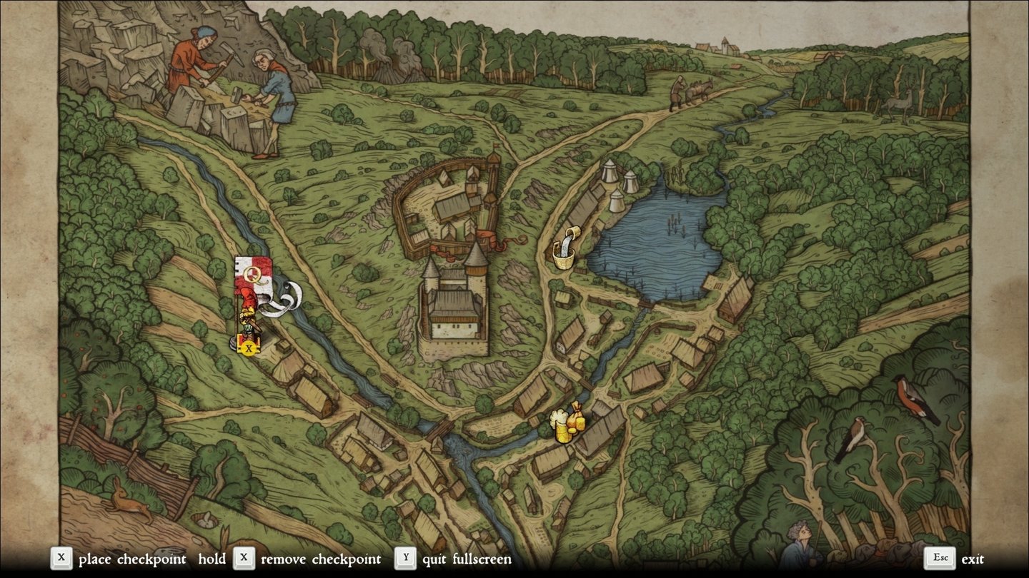Kingdom Come: DeliveranceDie Burg Talmberg und das daran anschmiegende Dorf machen nur einen Bruchteil der später 16 Quadratkilometer Spielwelt aus.