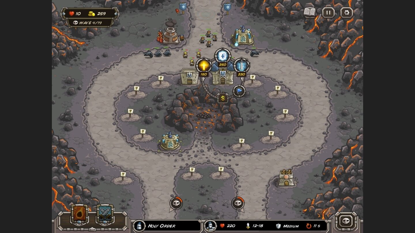 Kingdom RushVoll ausgebauten Türmen kann man zusätzlich einmal einsetzbare Spezialattacken spendieren.