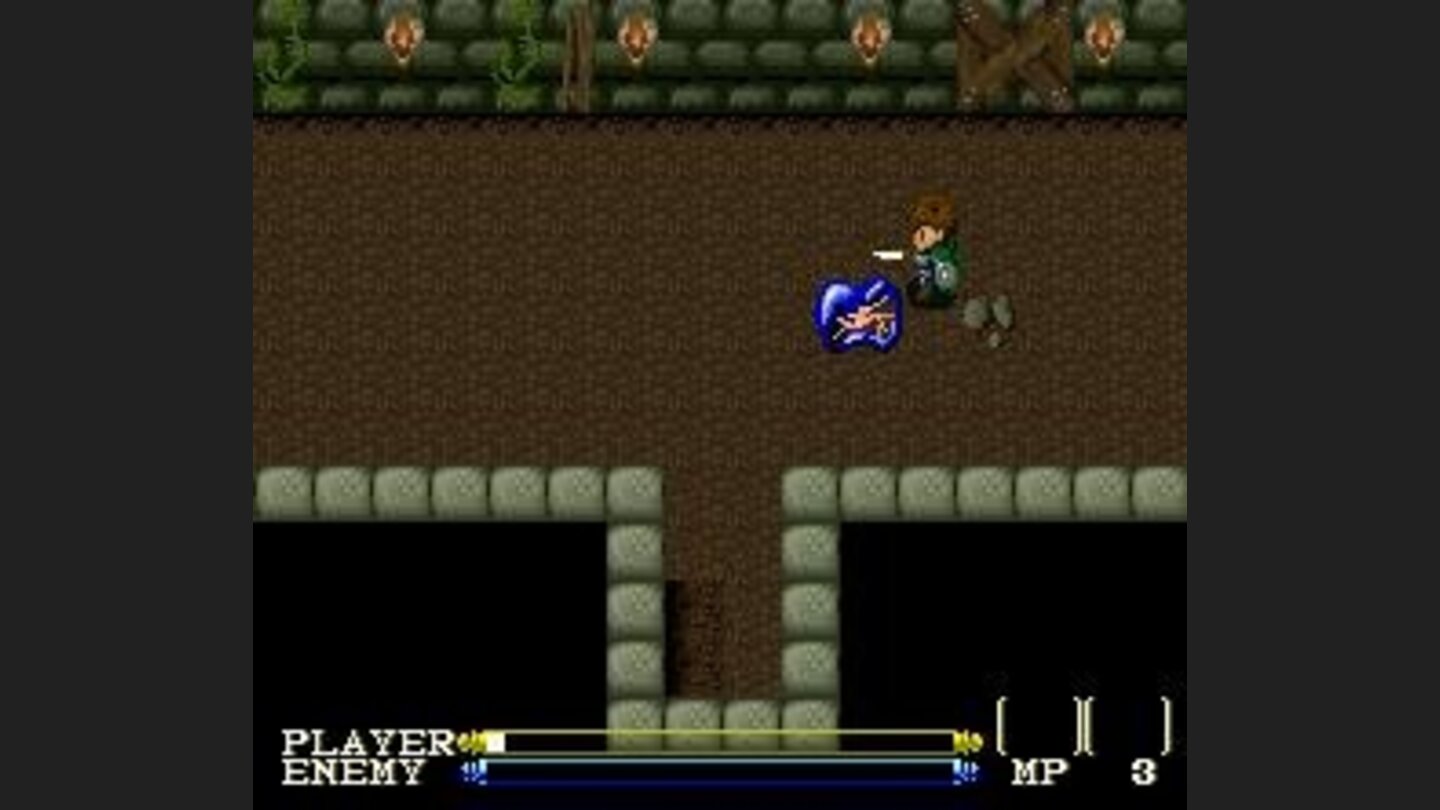 Hacking strange blue guys in the dungeon