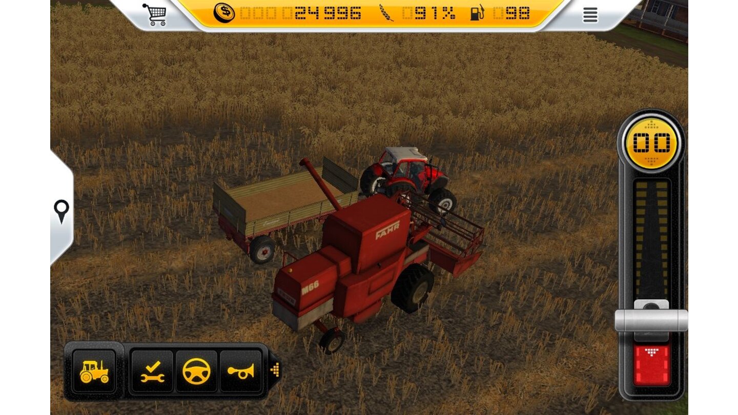 Landwirtschafts Simulator 2014Das erste Feld im Spiel steht bereits in voller Blüte. Wir müssen es nur noch mit dem Mähdrescher abernten und auf den Traktor umladen