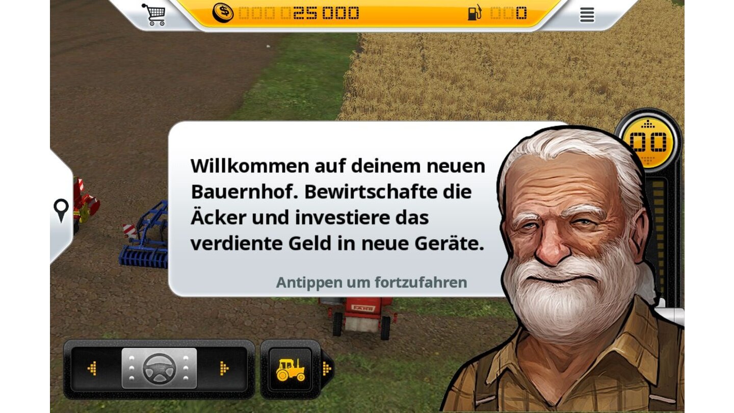 Landwirtschafts Simulator 2014Ganz zu beginn hilft uns ein erfahrener Landwirt mit den simpelsten Grundlagen aus. Außerdem erklärt er uns auch den Sinn jedes Gerätes im Fuhrpark.