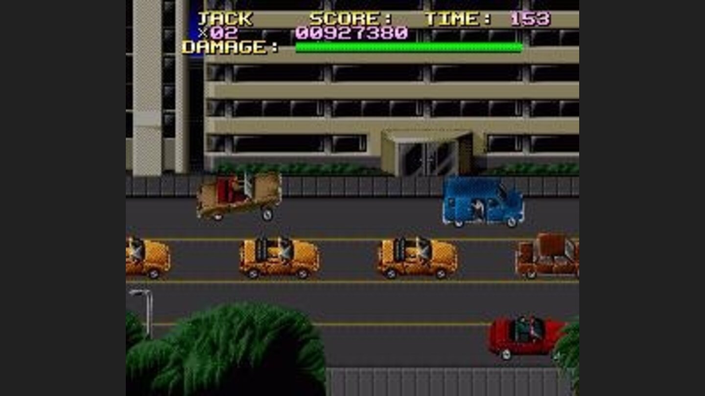Cars can jump higher than in the Genesis version.