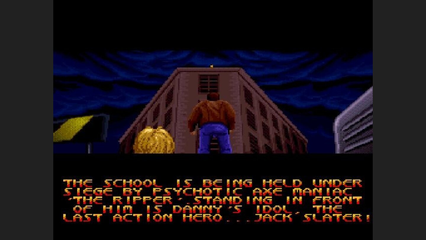 Opening Animation: Axe-wielding madman screwing up school reform? Send in the Governator and watch the gibs fly