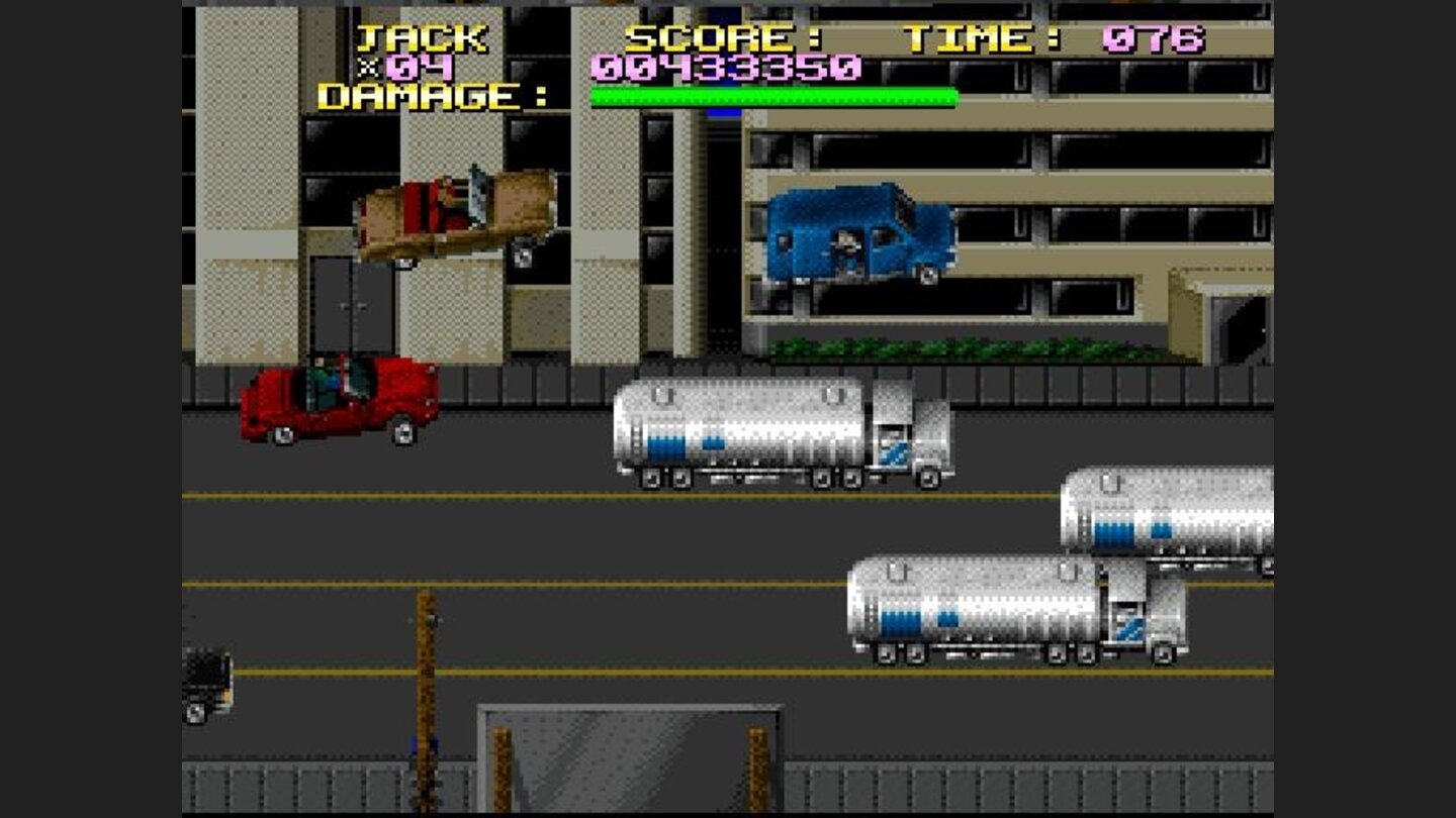 The Movie-World car chase scene involves lots of insane stunts, like high air leaps and cars crashing into explosive fuel trucks