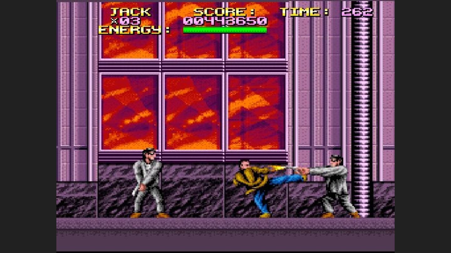Jack has to fight through a mob of pistol-wielding mobsters using only his hands and feet... which sucks for you. Why cant he have a gun? He had a gun in the movie...