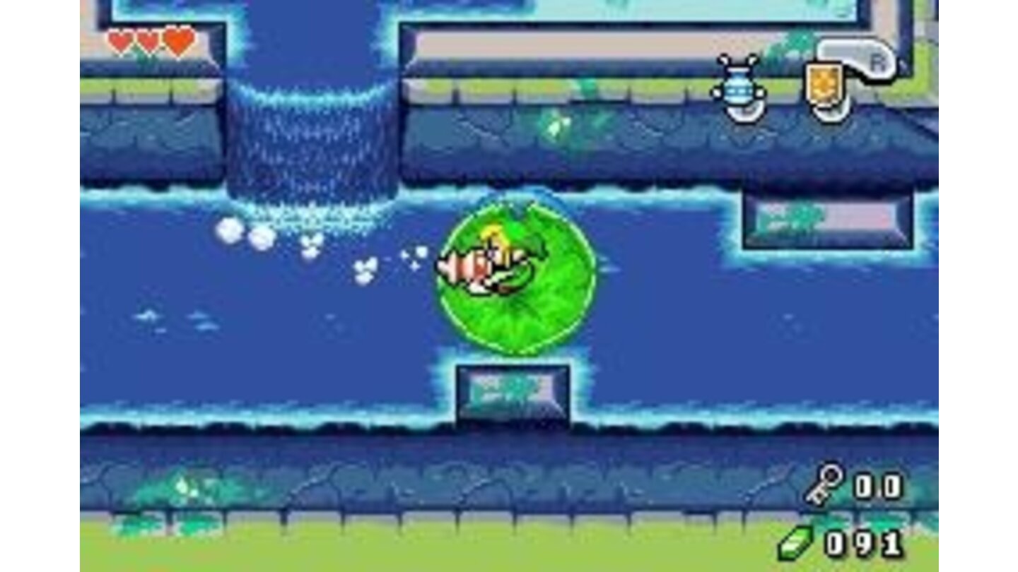 In the first dungeon. The Gust Jar usually sucks in things or enemies, but here it is used to navigate the leaf through the water.