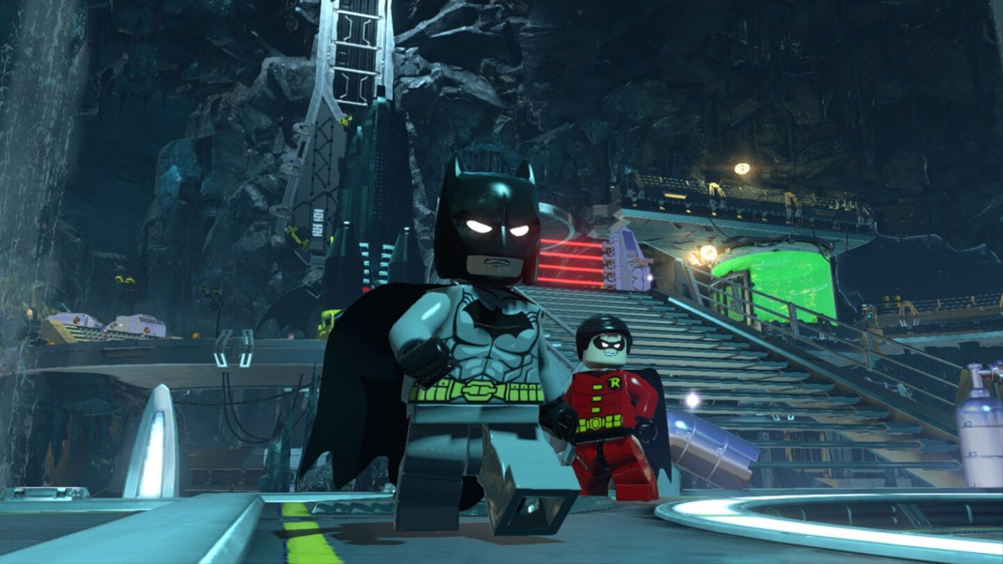 LEGO Batman 3: Jenseits von GothamDie Rakete im Hintergrund zeigt es: Batman und Robin wollen hoch hinaus. Doch zuerst einmal müssen die Beiden das Raumschiff aus Einzelteilen zusammenbasteln. Die Klötze sind natürlich über die ganze Bat-Höhle verteilt.