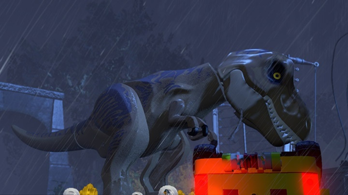 Lego Jurassic WorldDen wütden T-Rex lenken wir mit einer selbstgebastelten Knochenattrappe ab.
