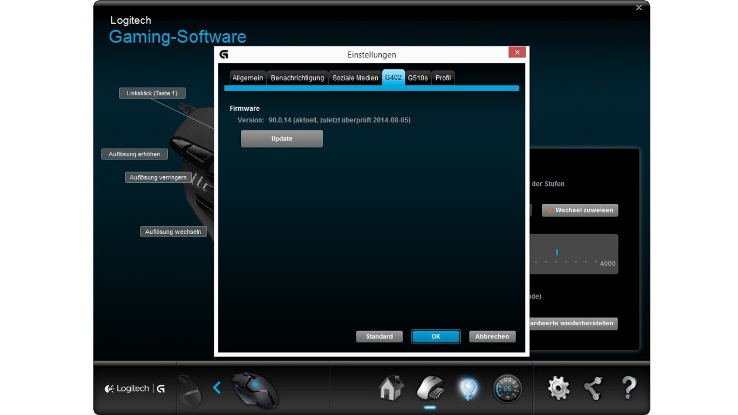 Die Firmware der angeschlossenen Hardware kann über die Logitech Gaming Software automatisch aktualisiert werden.