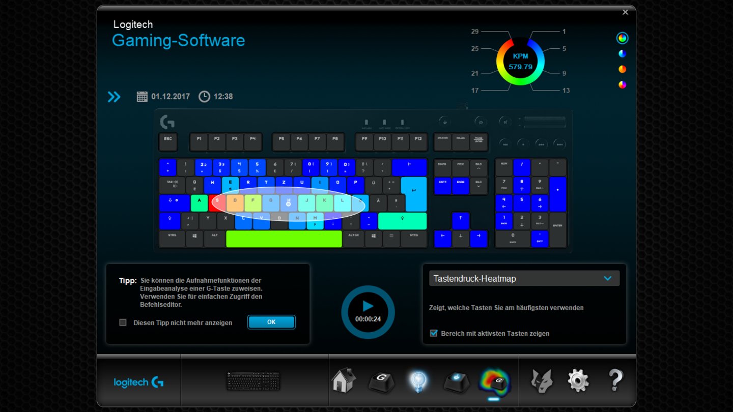 Logitech G610 Orion Software - Tasten-Heatmap