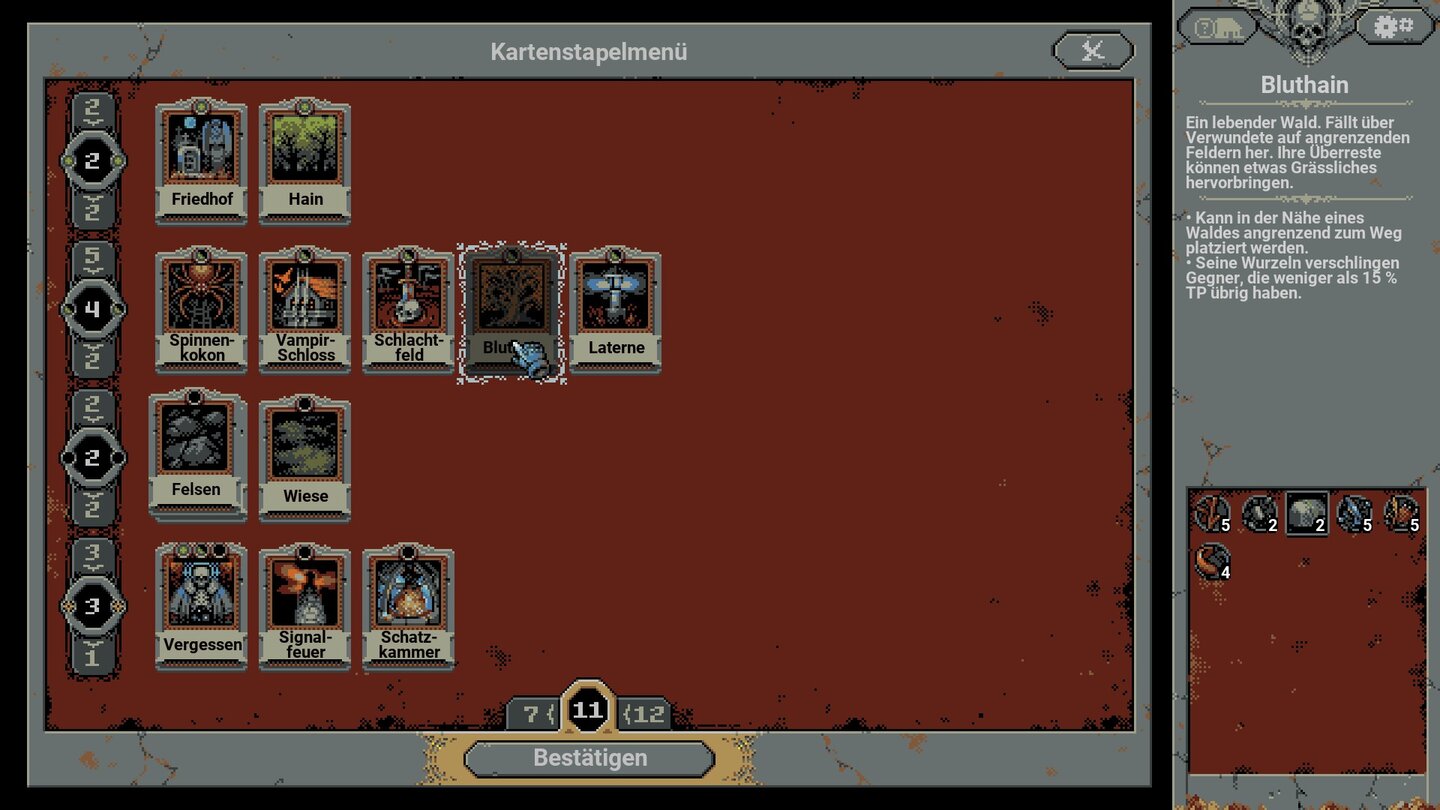 Loop HeroZum Beispiel erhalten wir so neue Erinnerungskarten, mit denen wir die Landschaft im Spiel ausgestalten können. Welche Karten wir mitnehmen, legen wir vorher fest.