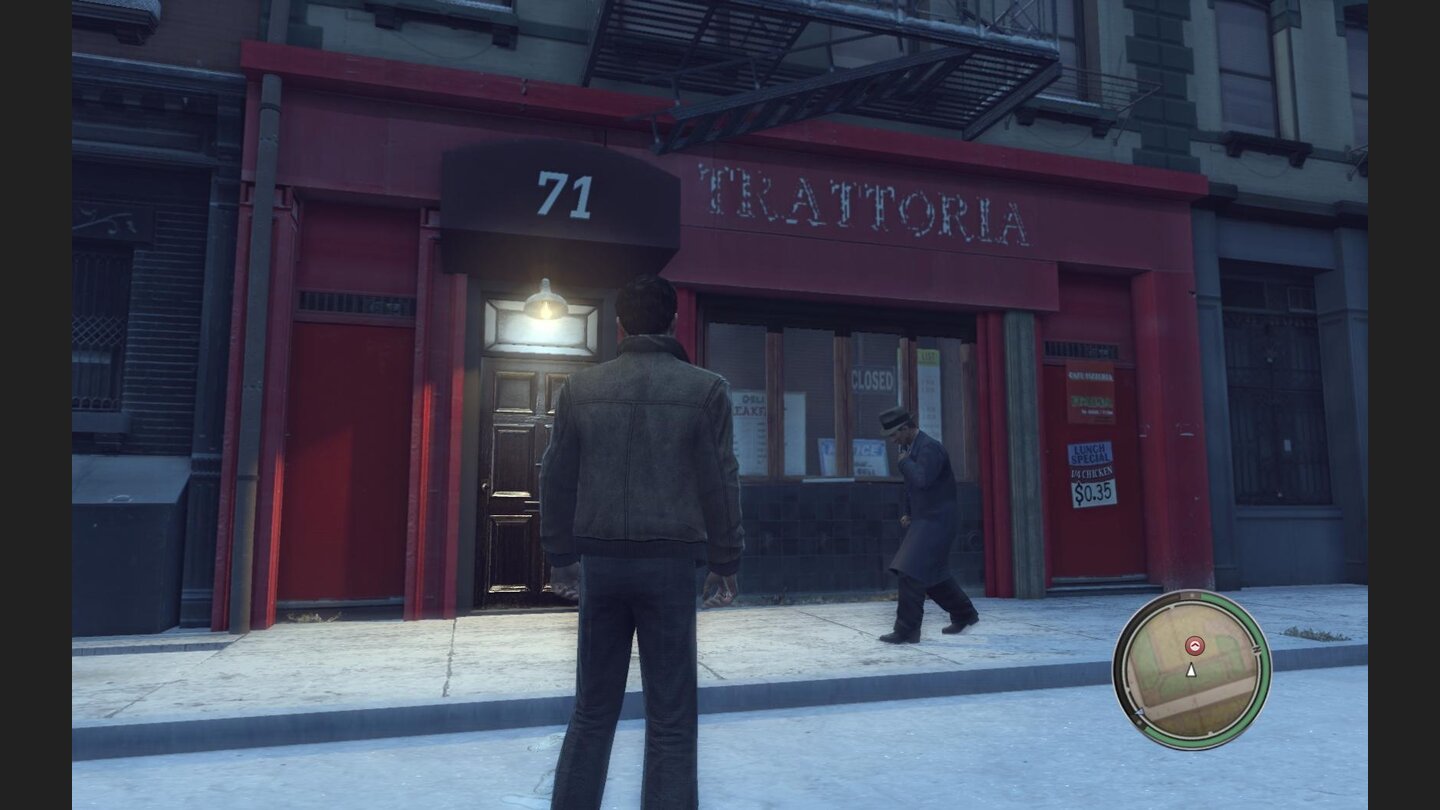 Trautes Heim... Joe wohnt über der roten Trattoria mit der Nummer 71. Den langen Weg legen Sie am besten im Sprint zurück.