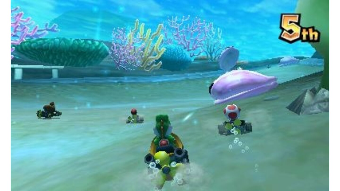 Mario Kart 7Auf manchen Strecken verschlägt es euch in malerische Unterwasserwelten.