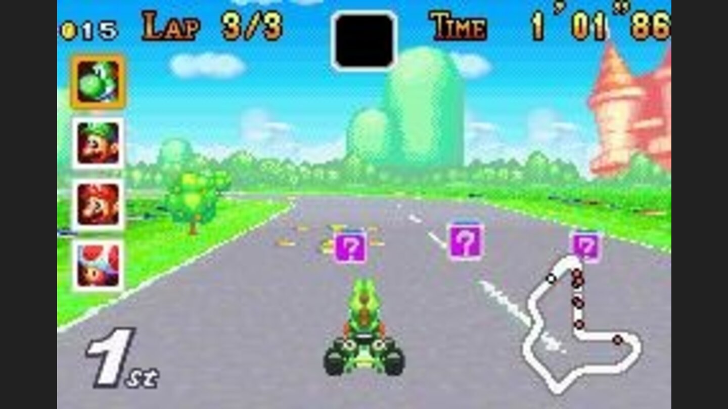 Grab a box and get an item that you can use to slow down the other drivers.