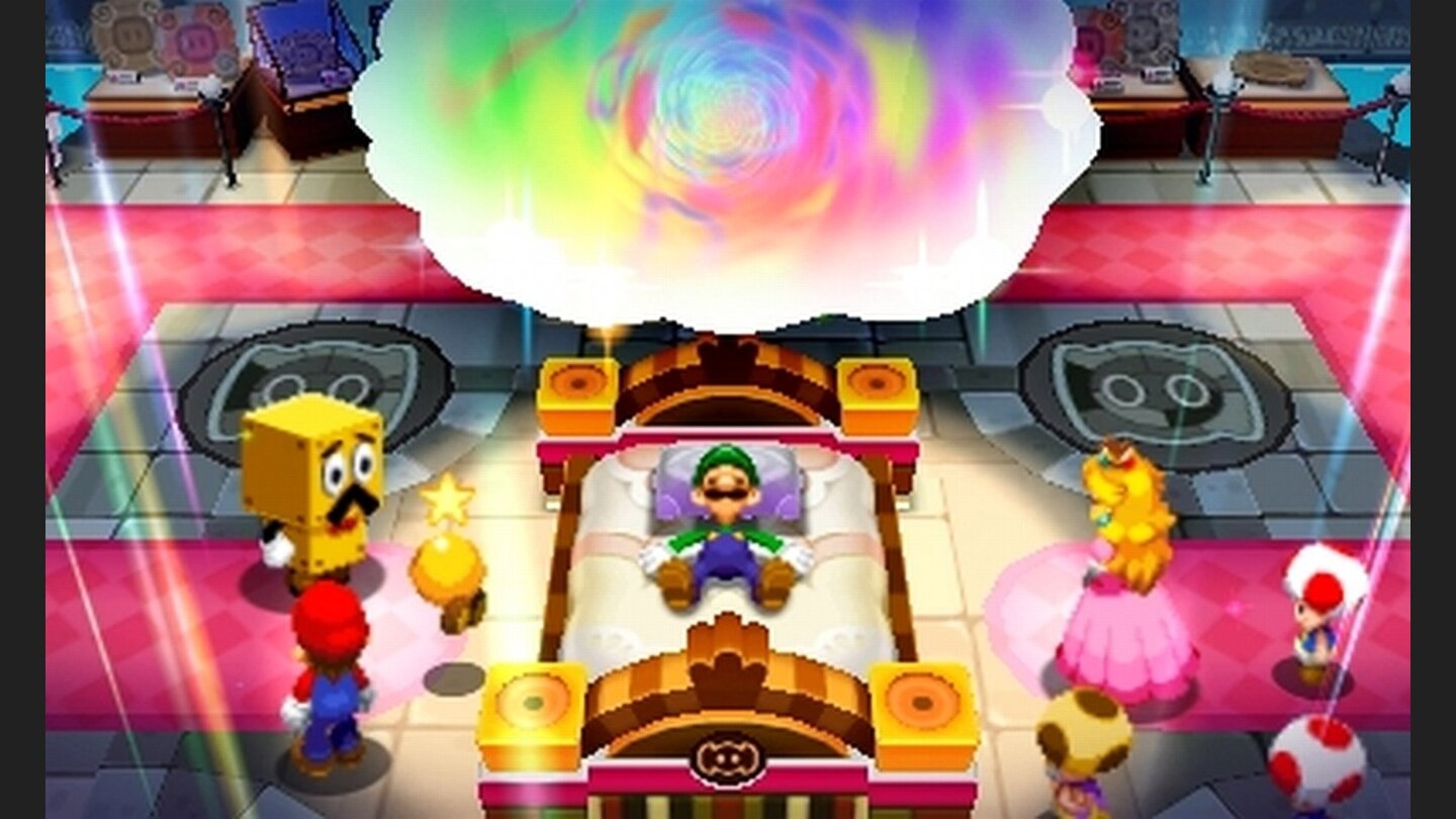 Mario + Luigi: Dream Team Bros.In Dream Team Bros. besitzt Luigi die Gabe, ein Tor zur Traumwelt zu öffnen. Das Einzige, was er braucht, um sich ins Land der Träume zu verabschieden, ist ein spezielles Kissen.