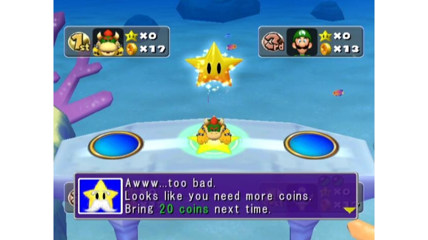 Oh no, Bowser doesn't have enough coins to buy the star!