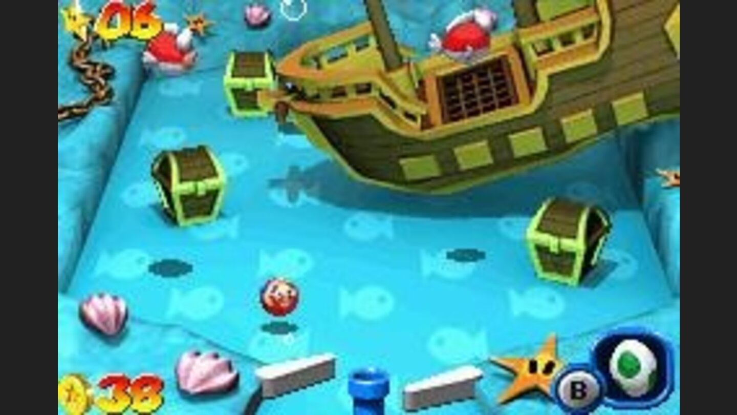 Pinball in the sea: fishes, treasure chests and a suspected ship.