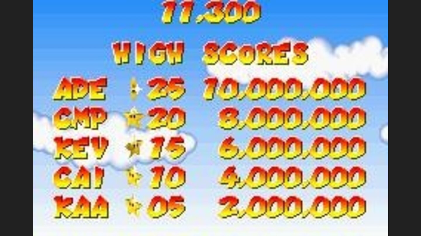 High score table with high default scores.