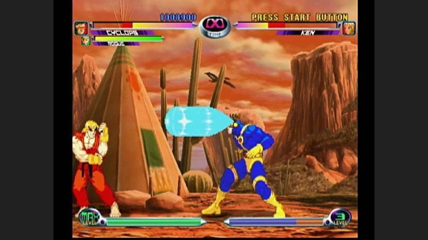 Ryu-do-ken this! Cyclops lets loose with an optic blast.