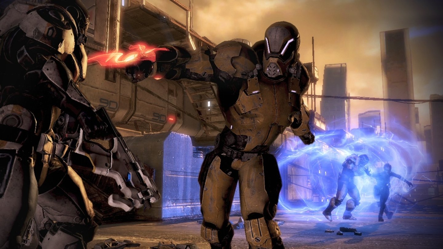 Mass Effect 3Viel Action, aber reduzierte Rollenspiel-Atmosphäre: Der Koop-Modus bietet Action pur, die Spielerteams stemmen sich Horden von KI-Feinden entgegen.