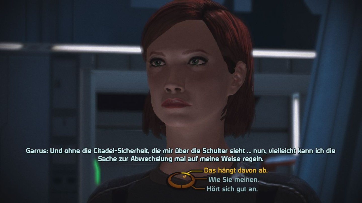 Mass Effect 3- PS3-VersionIn den zahlreichen Dialogen haben wir meist die Wahl ob wir unserem Gegenüber freundlich begegnen oder den strengen Commander raushängen lassen.