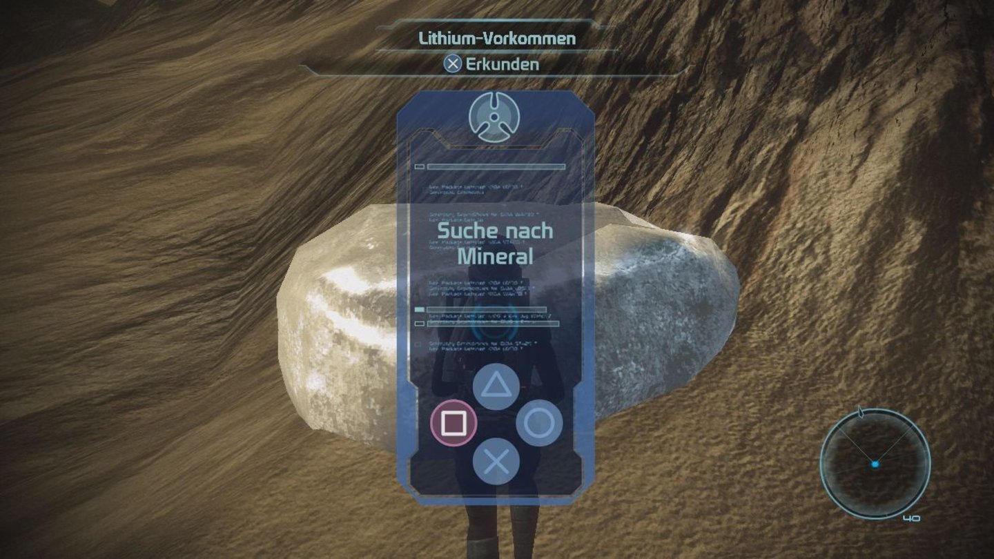 Mass Effect 3- PS3-VersionMit einem simplen Minispiel öffnen wir Kisten, Spinde und Schränke und erkunden Mineralienvorkommen auf fremden Planeten.