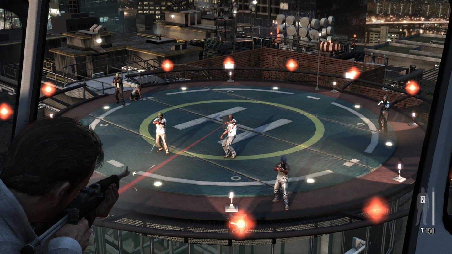 Max Payne 3Waffen mit Laser-Zielvorichtungen sollen präziser sein, verhalten sich beim Schießen aber sehr unruhig.