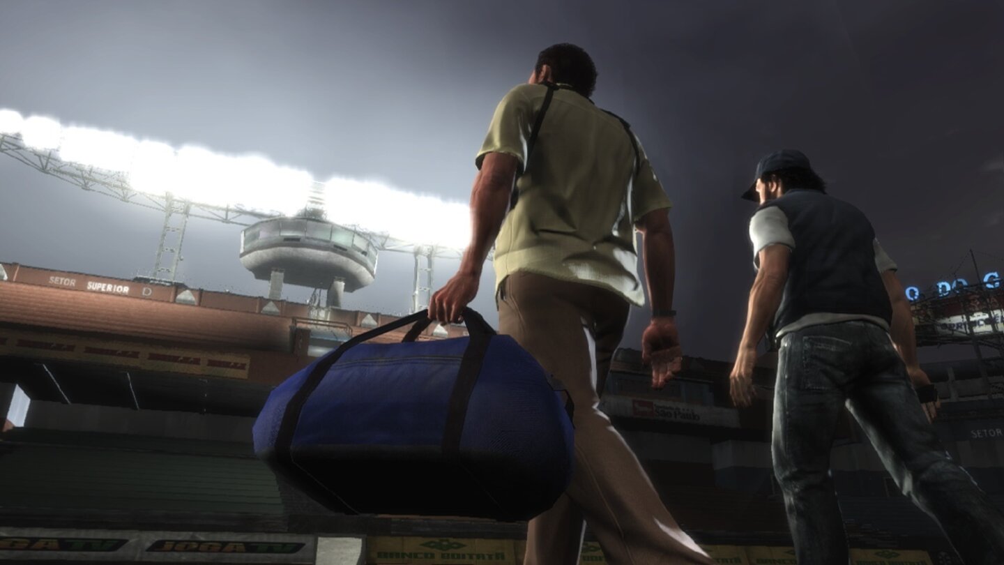 Max Payne 3Max und Raul im Anstoßkreis: Der perfekte Ort für eine Falle.