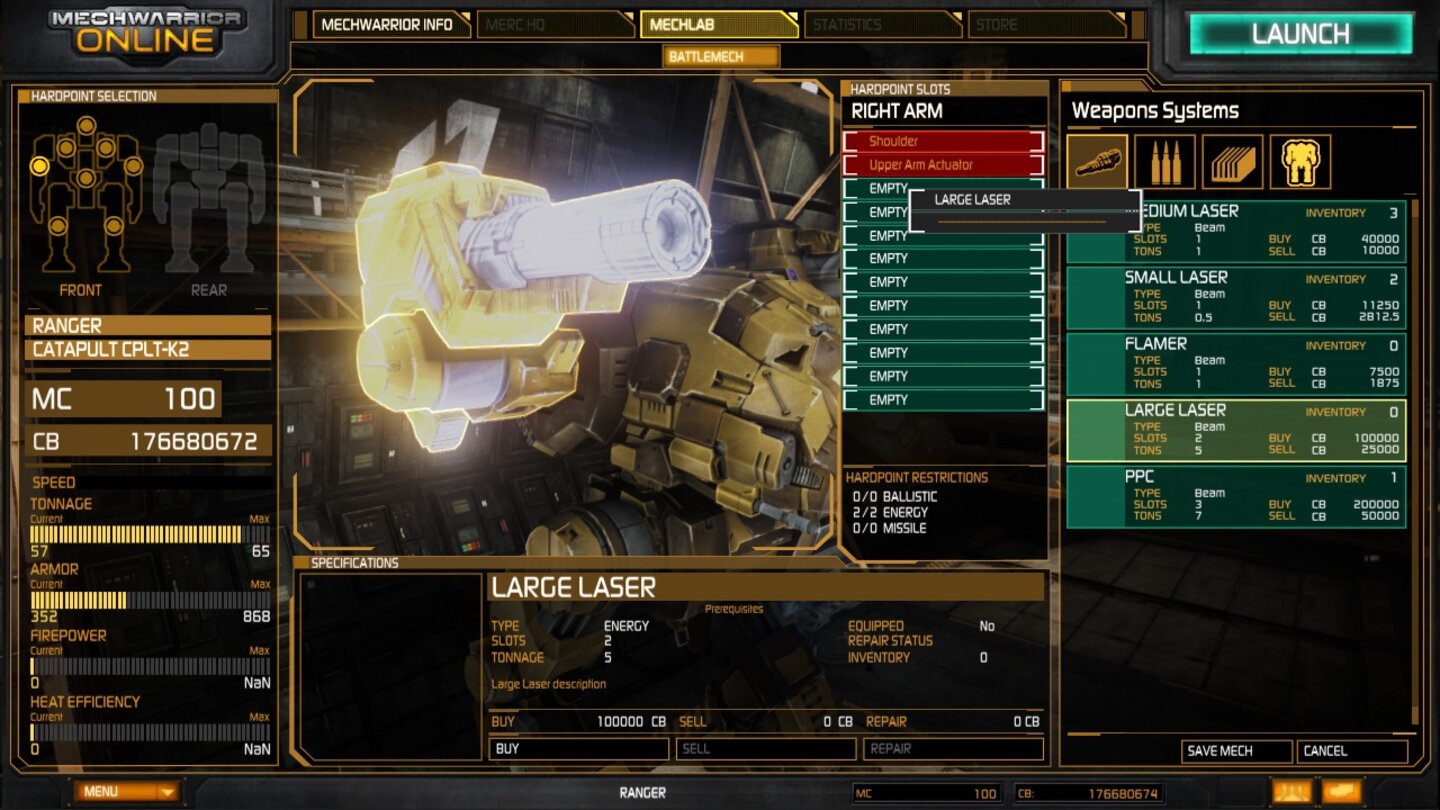 MechWarrior Online - Bilder aus dem Mech-Lab