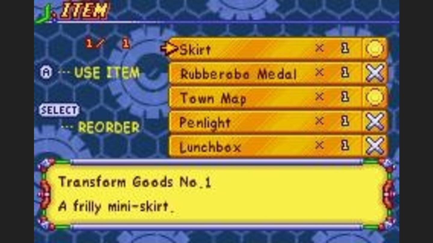 The Item list shows any items you have