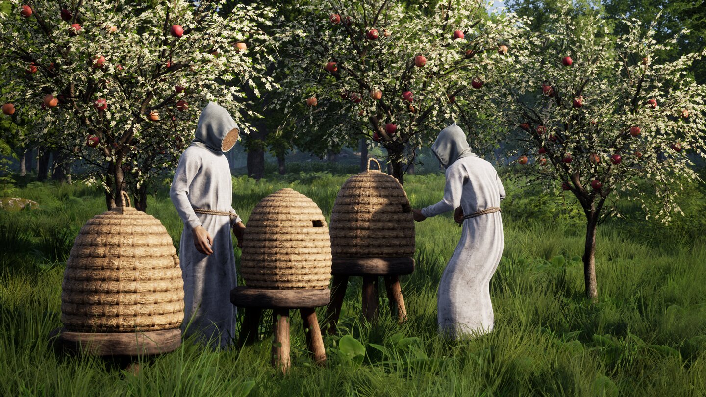 Medieval DynastyUm an Honig zu gelangen, müsst ihr Bienen züchten. Hier spielt die Jahreszeit eine große Rolle und ihr solltet euch vorher angemessen schützen.