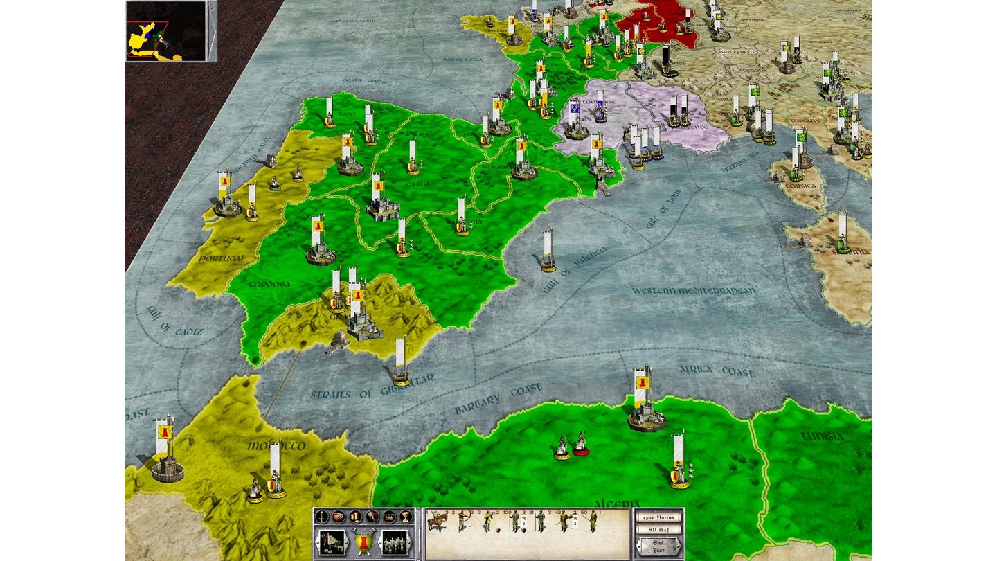 Medieval: Total War (2002)Der technisch kaum verbesserte Nachfolger spielt im europäischen Mittelalter und ist vielfältiger als Shogun, etwa dank der größeren Hauptkarte.