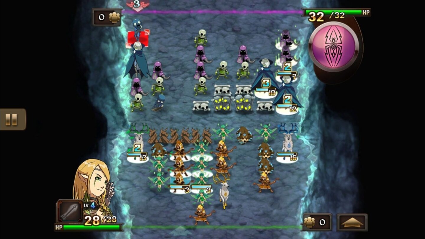 Might + Magic: Clash of HeroesDrei gewinnt – nur in der richtigen Formation greifen eure Elfen, Bogenschützen und Bären auch an.