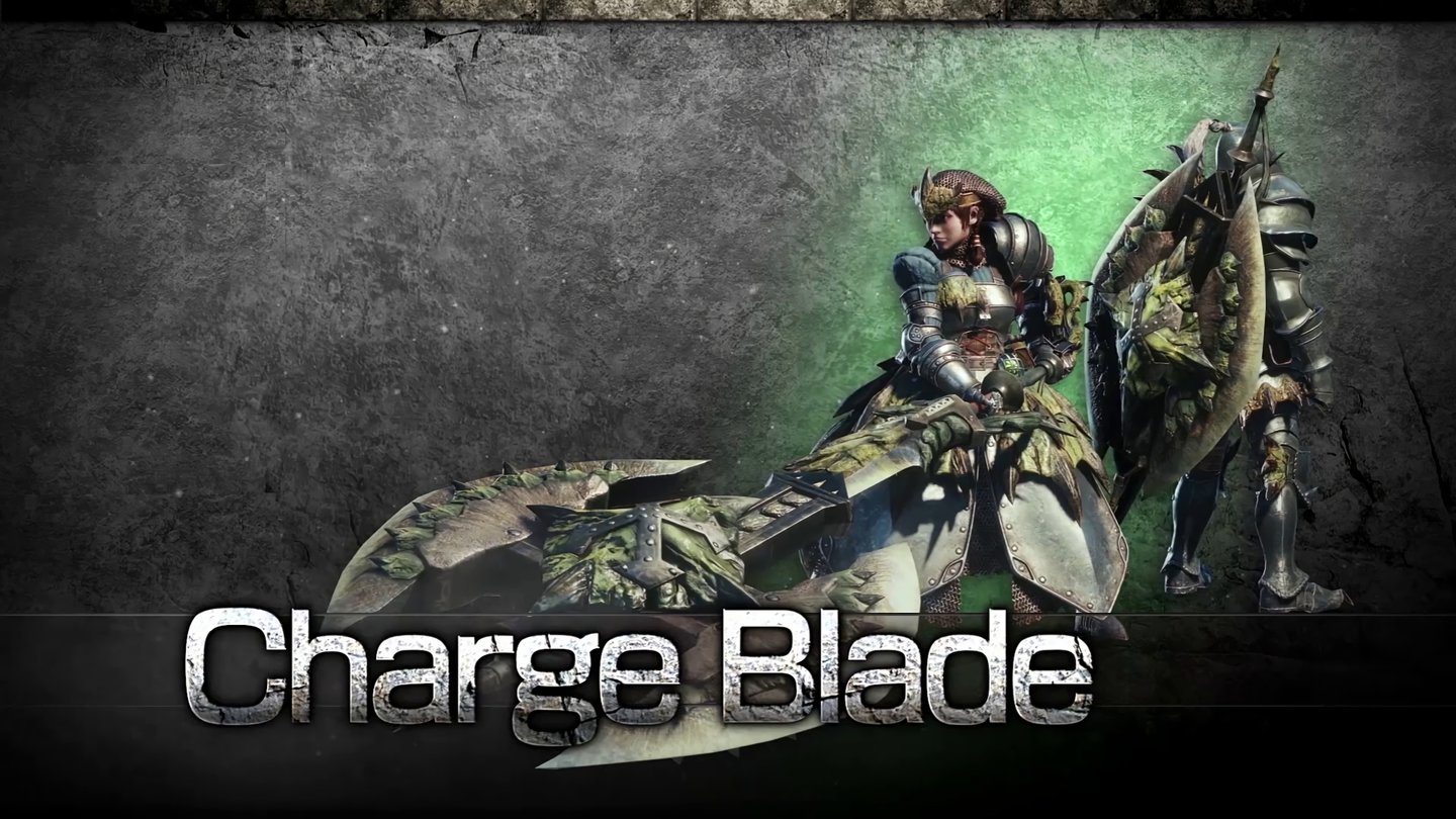 Charge BladeDie Charge Blade kann in unterschiedlichen Formen auftreten. Sie kann die Gestalt einer großen Axt haben, oder als Schwert-und-Schild-Kombination getragen werden. Zwischen beiden Varianten könnt ihr dynamisch während des Kampfes wechseln.
