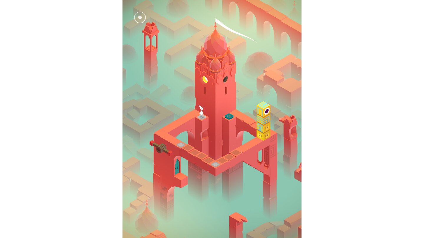 Monument ValleyDer gelbe Totempfahl ist Idas Freund, mit ihm können wir zum Beispiel den Bodenschalter rechts niederdrücken, damit das zweite Licht im Turm angeht.