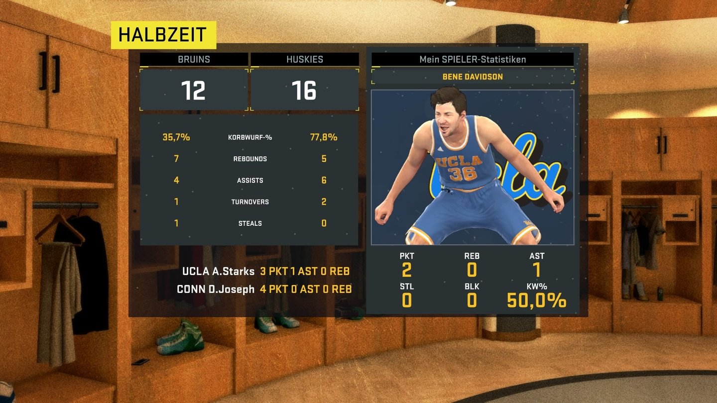 NBA 2K16In der Halbzeit informieren euch Statistiken über die Leistung eures Spielers.