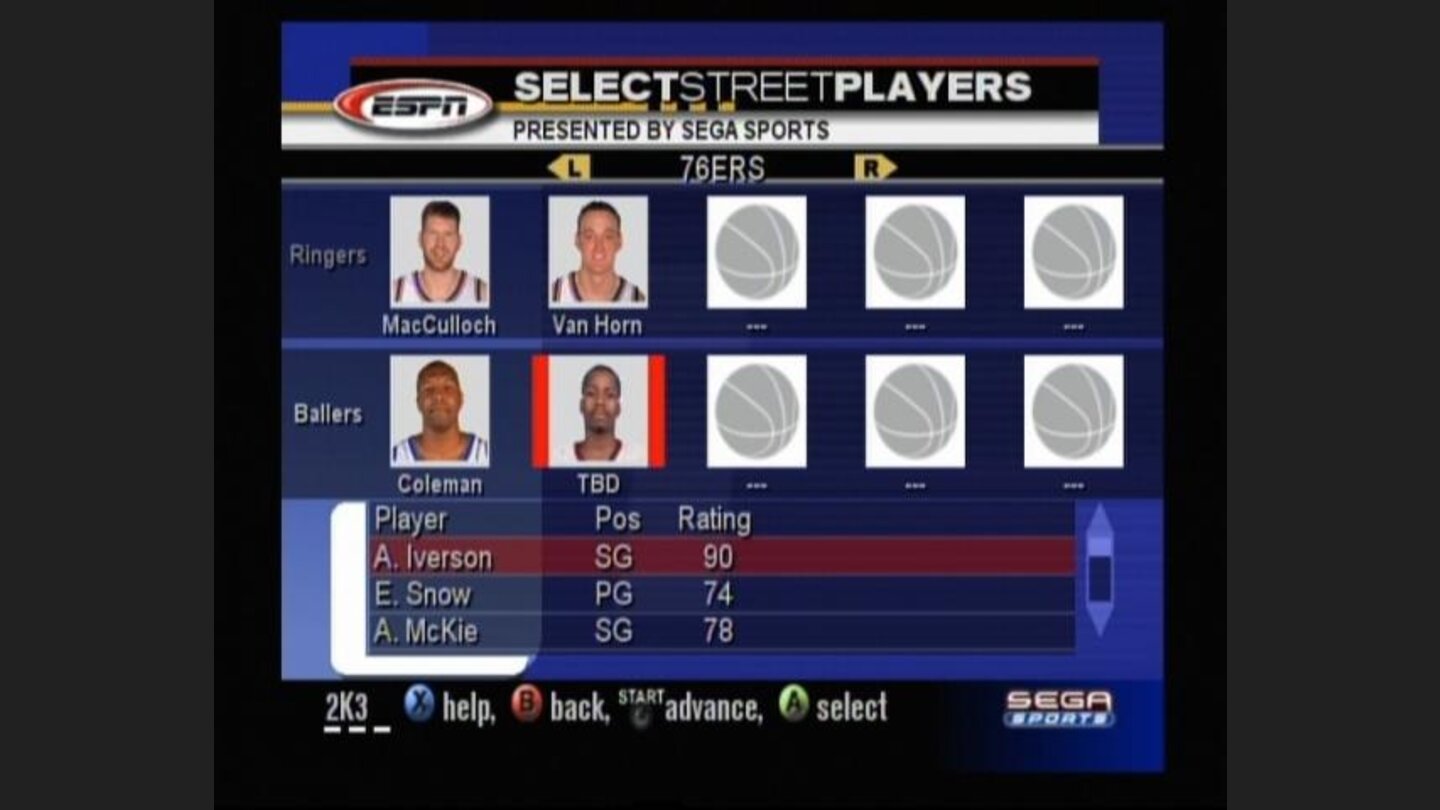 Selecting players for two on two street play