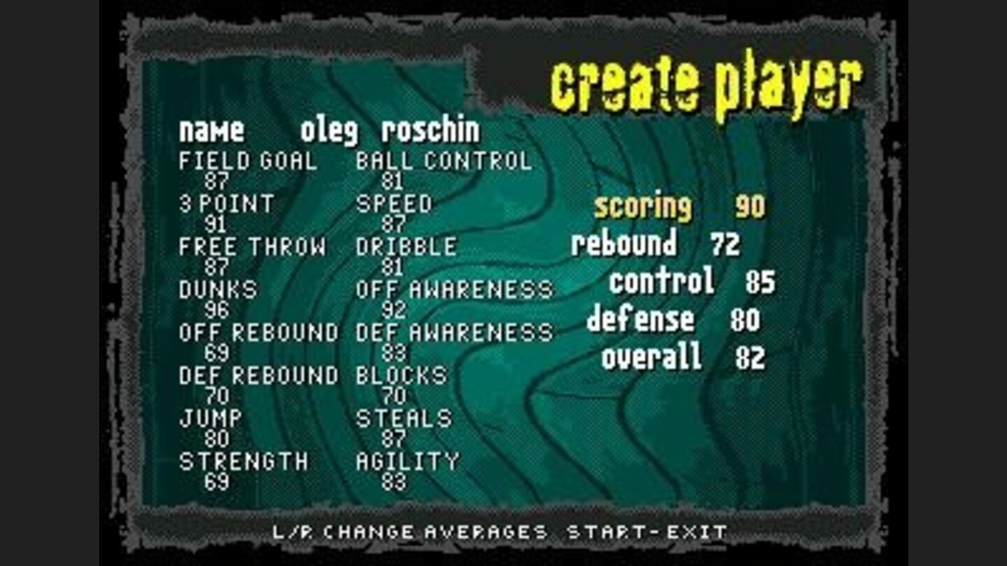 Stats of the created player