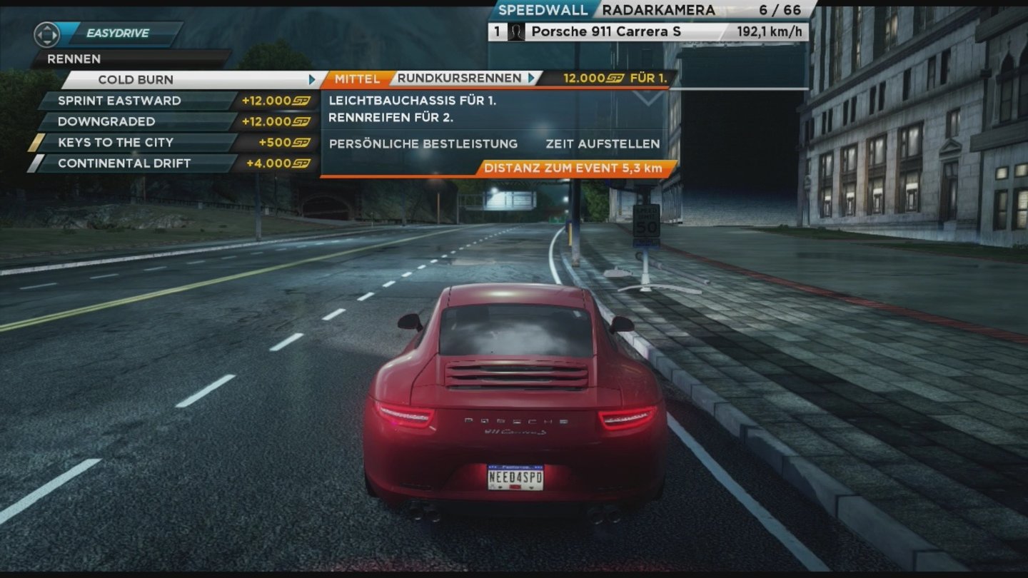 Need for Speed: Most WantedEasyDrive, das Auswahlmenü oben links, ersetzt in Most Wanted das Hauptmenü.