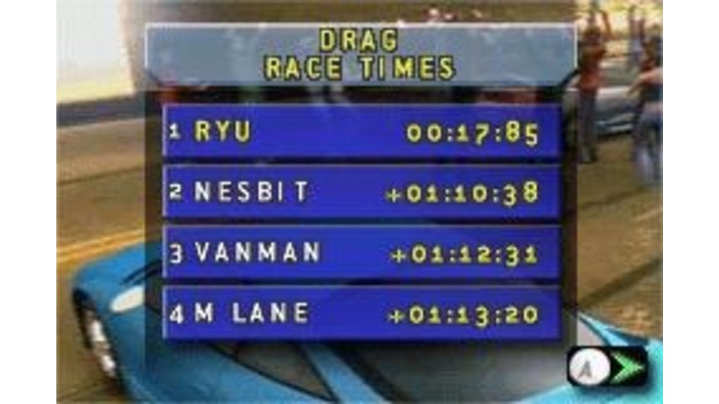 The best times are displayed after each race event completed.
