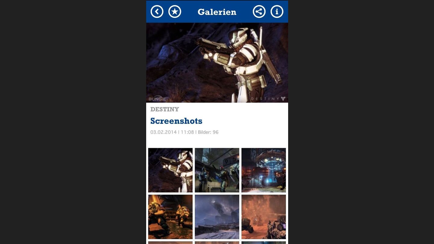 Neue GamePro-AppIn den Screenshot-Galerien hilft die Übersicht, interessante Bilder aufzuspüren. Ein Tipper auf ein Bild vergrößert es, ein weiterer schließt es wieder.