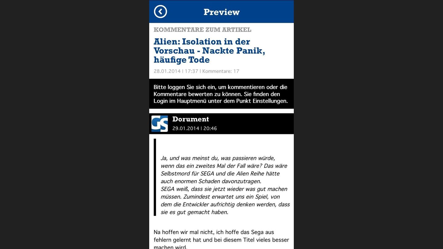 Neue GamePro-AppRegistrierte Nutzer von GamePro.de können auch in der App Kommentare abgeben, Kommentare lesen darf ohnehin jeder.